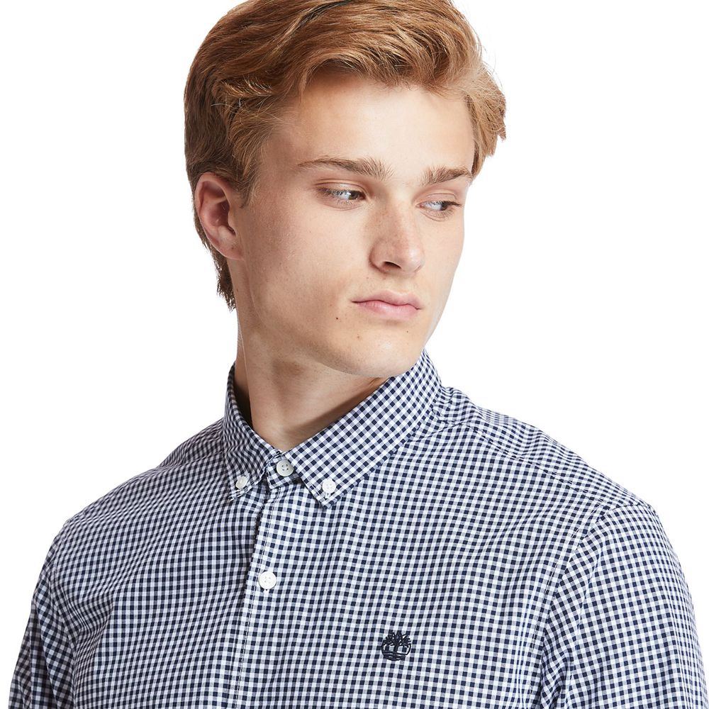 Camisa Timberland Argentina Hombre - Suncook River Long-Sleeve Poplin Gingham - Azules - GUVYBA-520